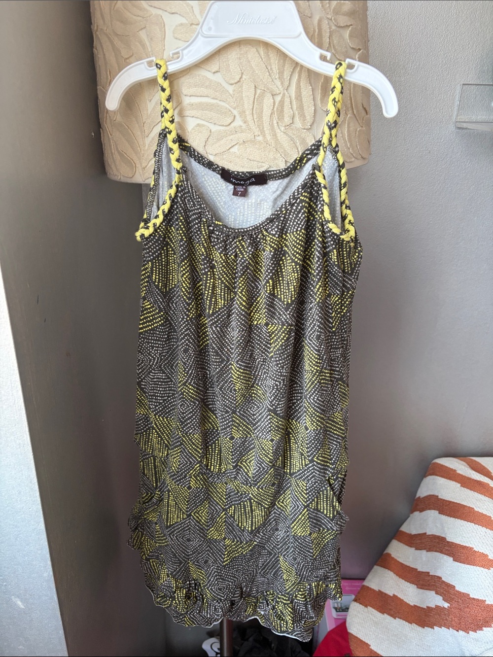 Imoga Gray and Yellow Girls jersey Romper with Braided Straps